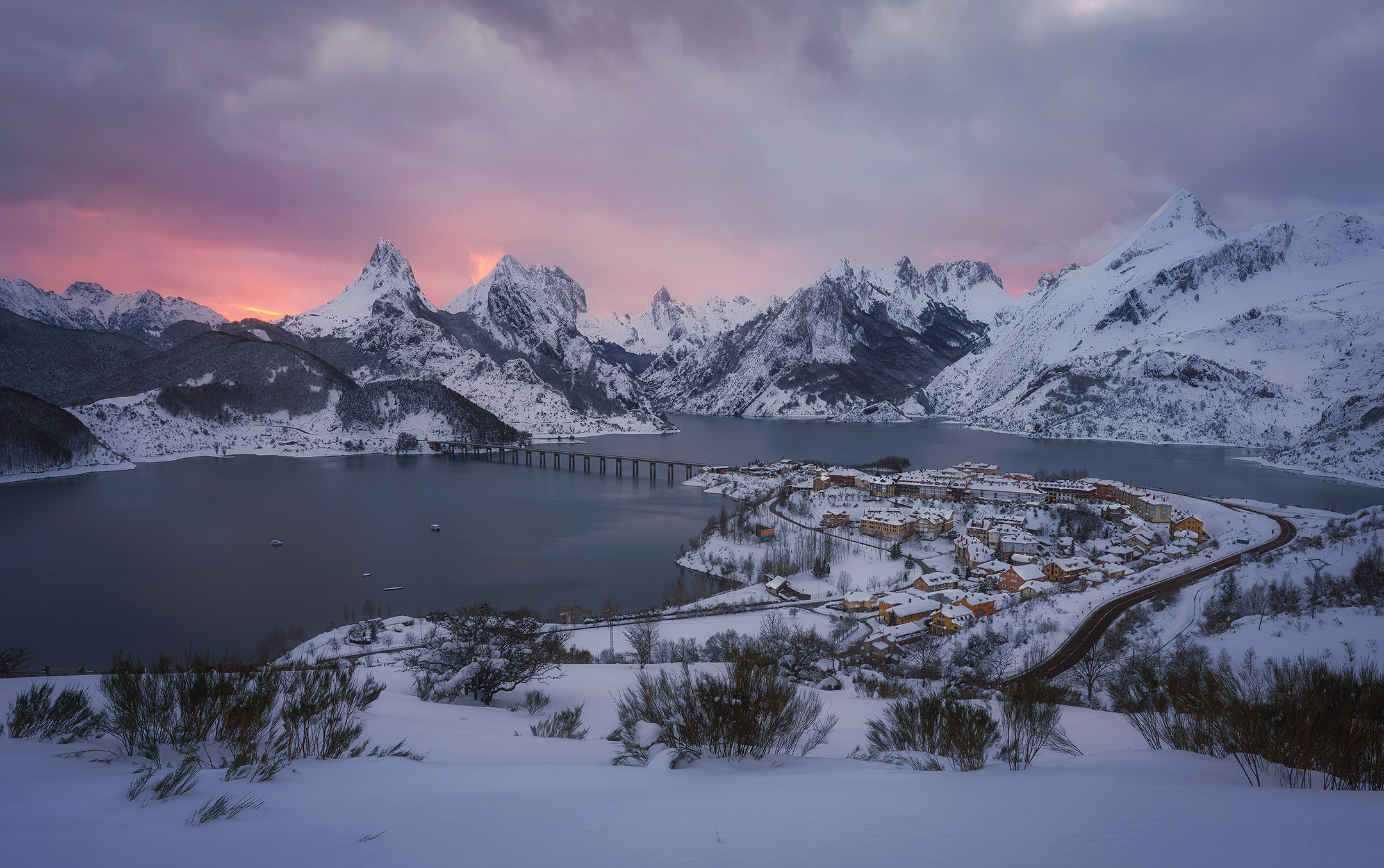 Fotografía panorámica de postal realizada durante Taller de fotografía de paisaje invernal en Riaño.